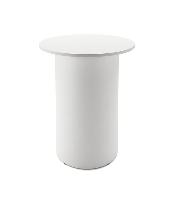 Drum Base Round High Bar Table - 900mm Dia x 1050mm H - Natural White - White P/C