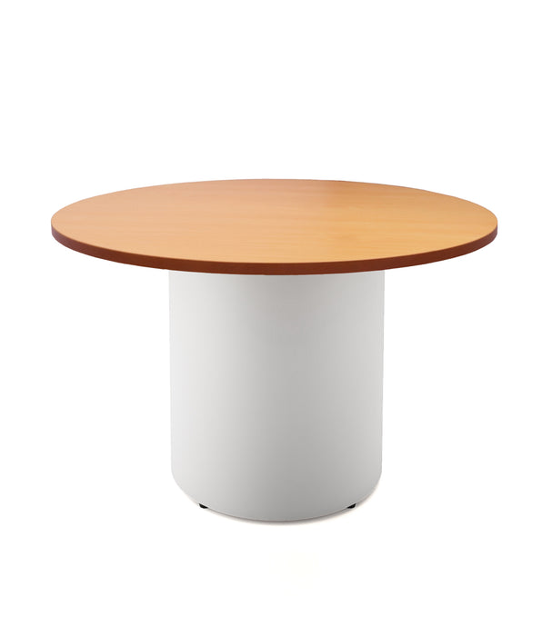 Drum Base Round Table - 1200mm Dia x 730mm H - Beech - White P/C