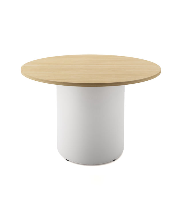 Drum Base Round Table - 1200mm Dia x 730mm H - Natural Oak - White P/C
