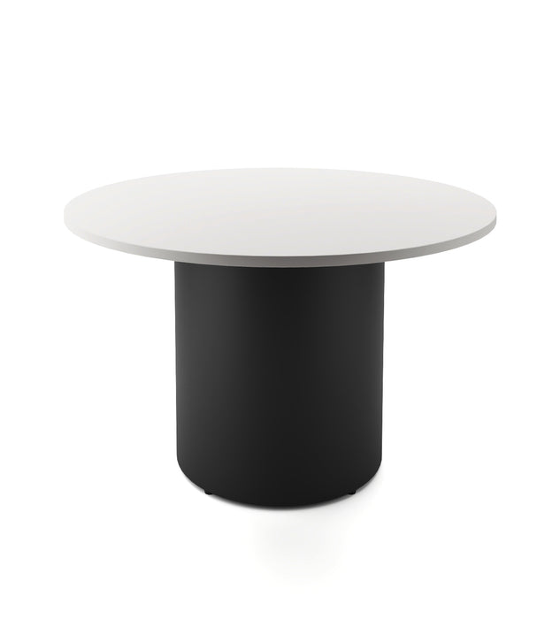 Drum Base Round Table - 1200mm Dia x 730mm H - Natural White - Black P/C
