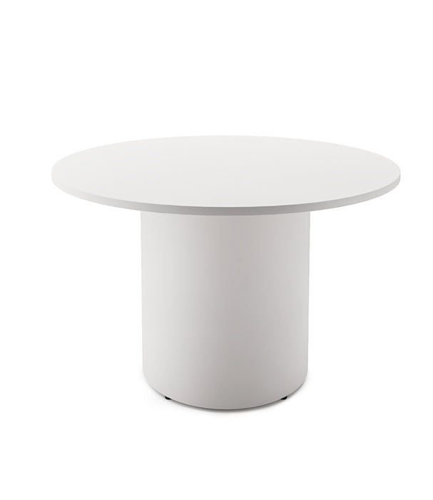 Drum Base Round Table - 1200mm Dia x 730mm H - Natural White - White P/C