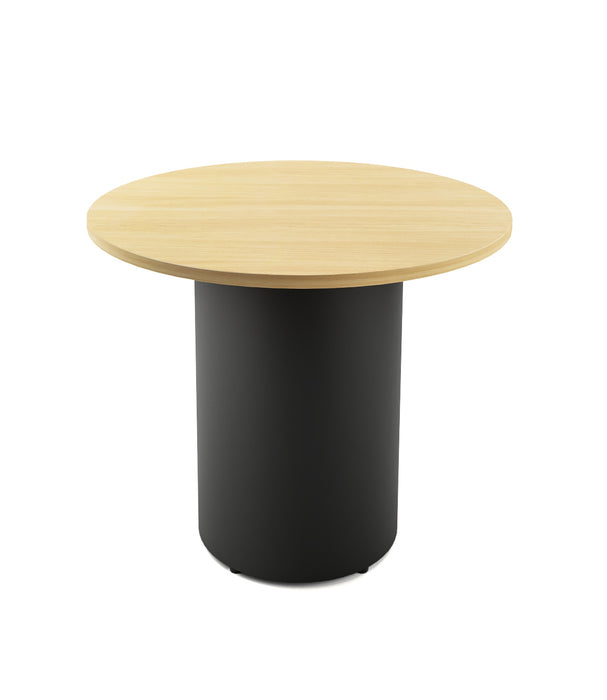 Drum Base Round Table - 900mm Dia x 730mm H - Natural Oak - Black P/C