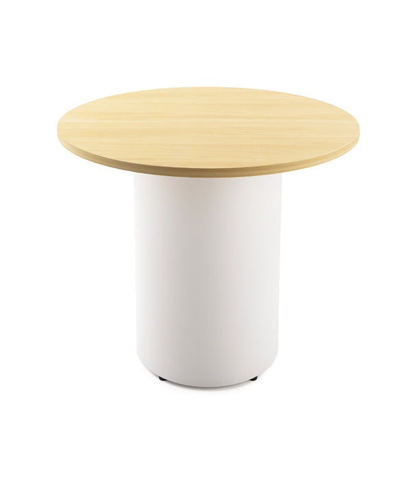 Drum Base Round Table - 900mm Dia x 730mm H - Natural Oak - White P/C