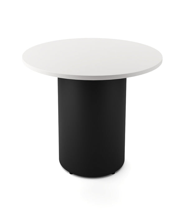 Drum Base Round Table - 900mm Dia x 730mm H - Natural White - Black P/C