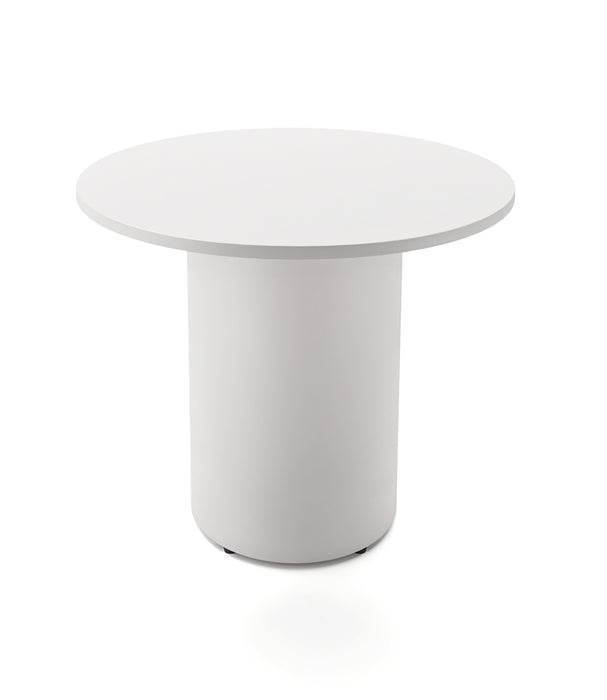 Drum Base Round Table - 900mm Dia x 730mm H - Natural White - White P/C