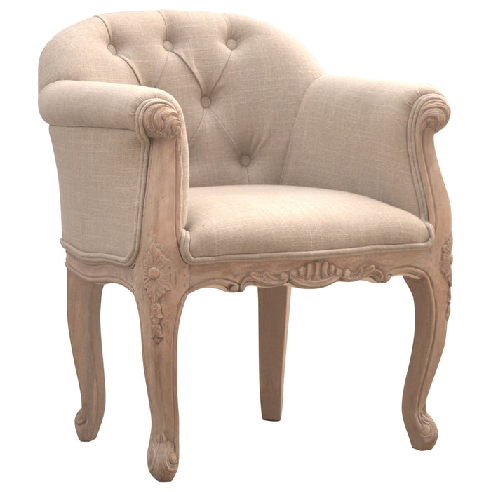 French Style Deep Button Chair - Beige, Fabric