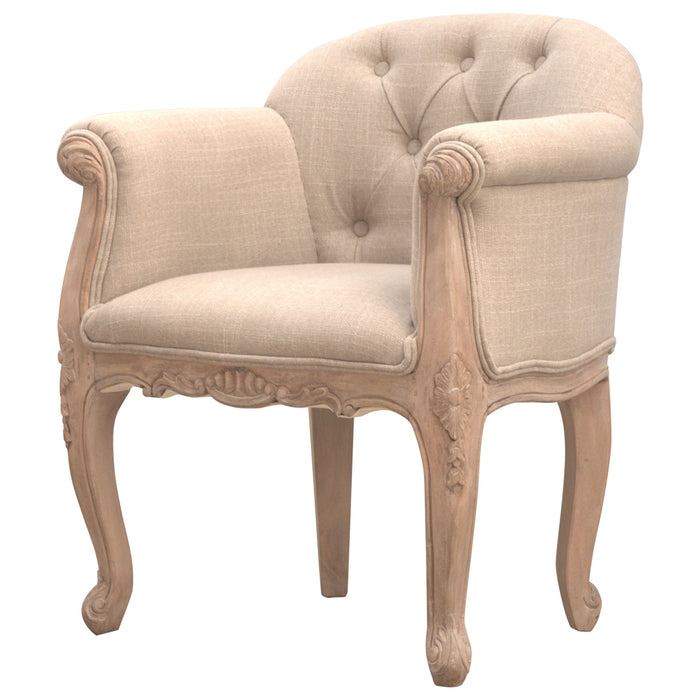 French Style Deep Button Chair - Beige, Fabric