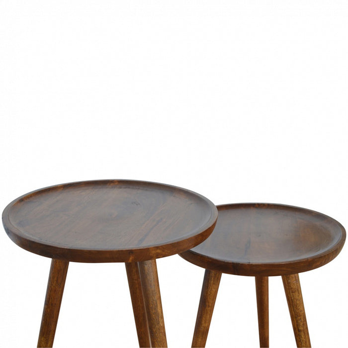 Chestnut Tray Nesting Stools - Brown, Wood