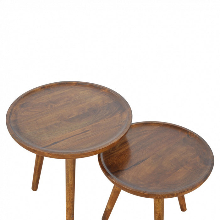 Chestnut Tray Nesting Stools - Brown, Wood