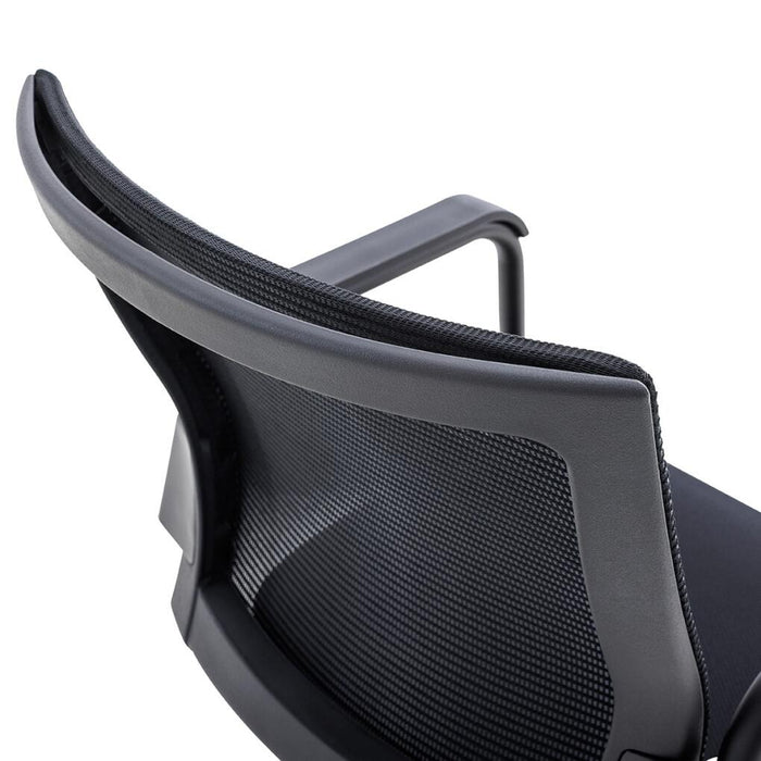 Balance Cantilever Visitor Chair with fixed arms, mesh back, fabric seat, cantilever base