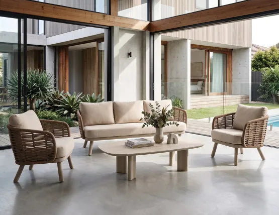 Sorrento 3 Seater Sofa - Outdoor - Latte, Wood, 185cm W