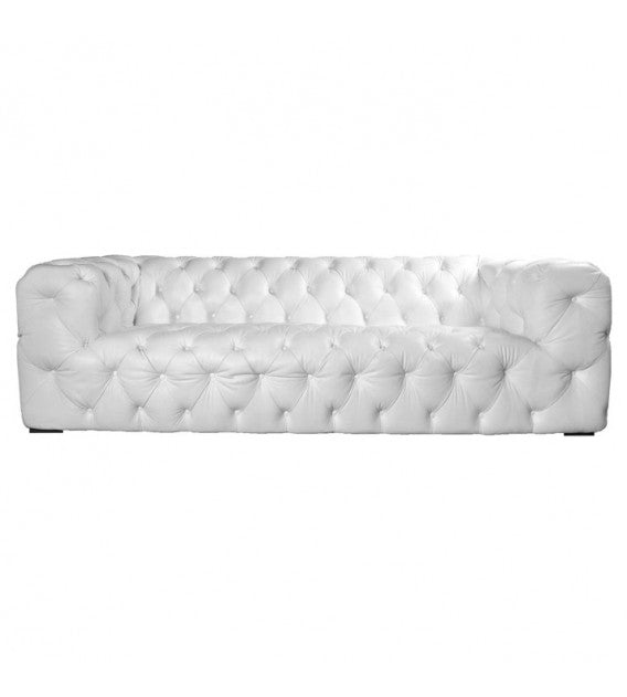 Regal Aviator Polished Brass And White Leather Chesterfield Lounge - 3 Seat