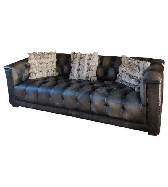 Dark Knight Distressed Black Leather Chesterfield Lounge - 3 Seat