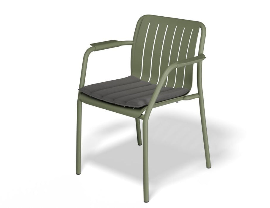 Roku Outdoor Armchair in Matt Eucalyptus Green - Chair with Light Grey Cushion