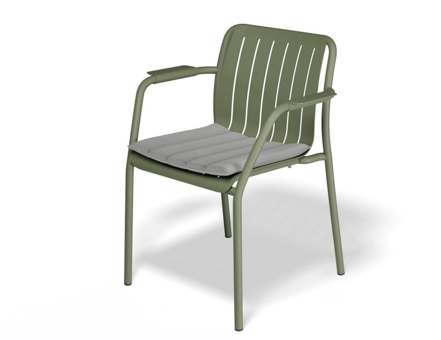 Roku Outdoor Armchair in Matt Eucalyptus Green - Chair with Light Grey Cushion