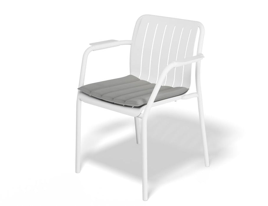 Roku Outdoor Armchair in Matt White - Chair with Light Grey Cushion