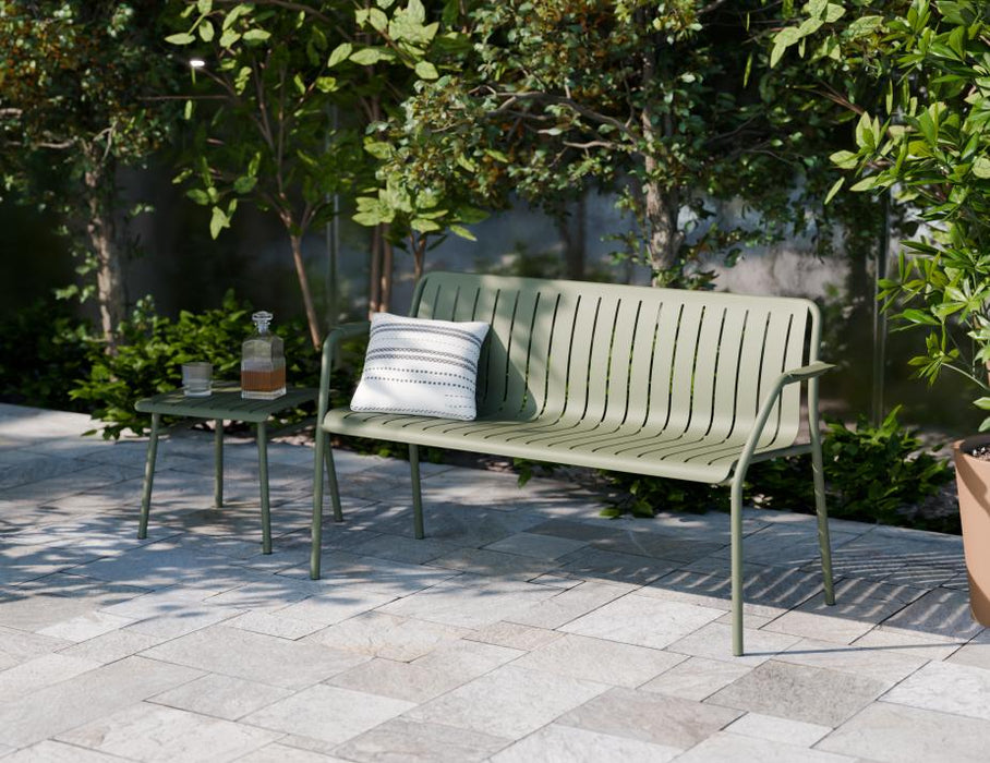 Roku Garden Bench 125cm - Outdoor - Eucalyptus Green - Chair with Husk Cushion, Metal