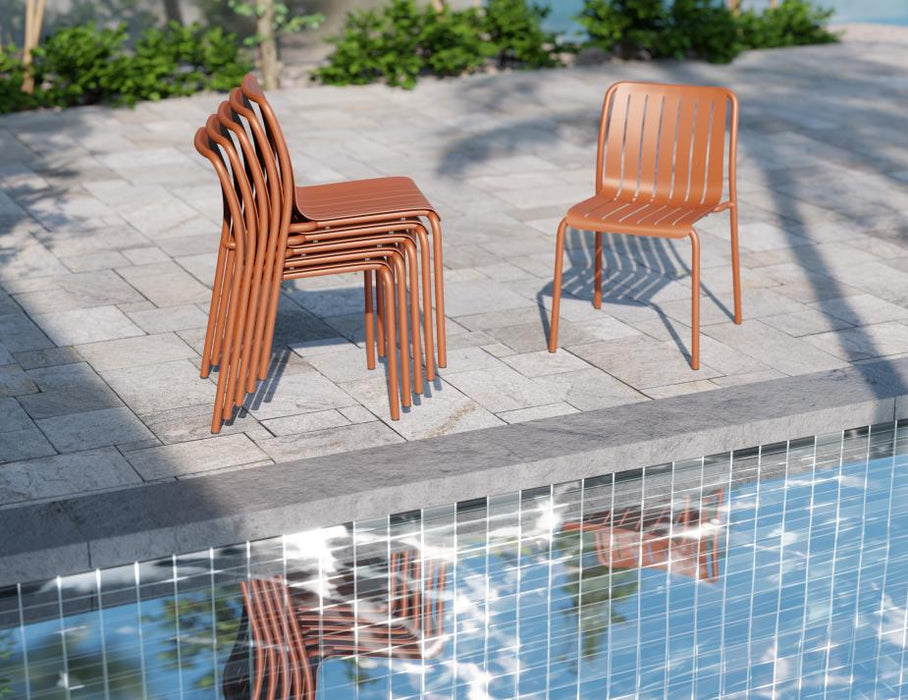 Roku Outdoor Dining Chair in Matt Papaya - Chair with Terracotta Cushion