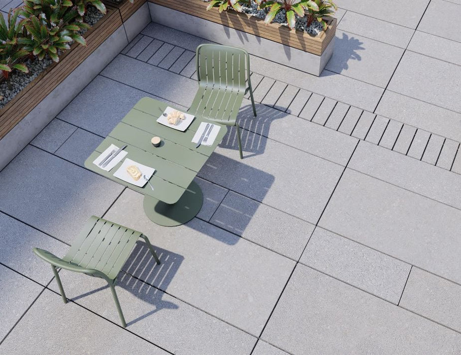 Roku Outdoor Dining Chair in Matt Eucalyptus Green - Chair with Light Grey Cushion