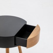 Rubberwood Lamp with Matte Black Table, Natural Colour Drawer and Off White Linen Shade