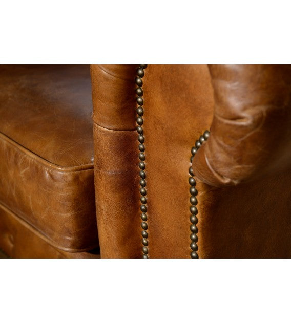 Winston Classic Vintage Leather Chesterfield Lounge Chair - Camel Brown