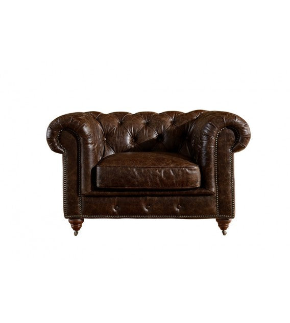 Winston Classic Vintage Leather Chesterfield Lounge Chair - Cigar Brown