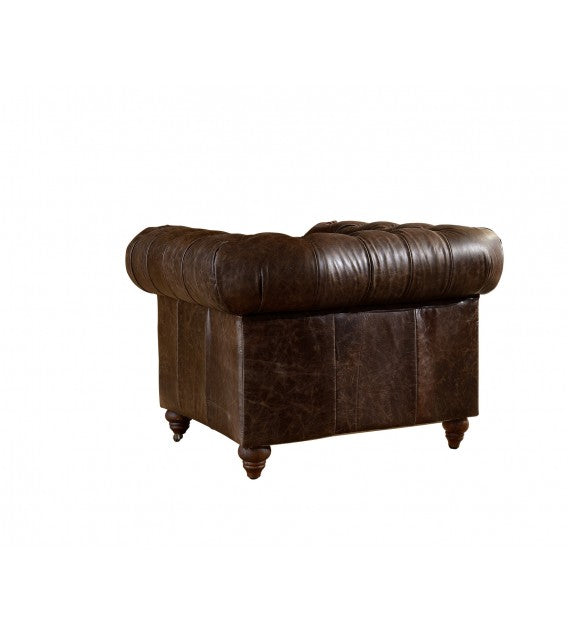 Winston Classic Vintage Leather Chesterfield Lounge Chair - Cigar Brown