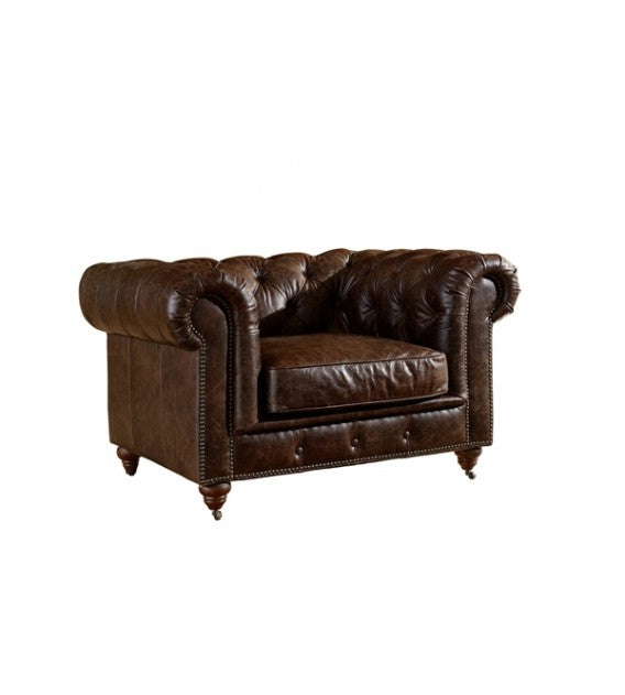 Winston Classic Vintage Leather Chesterfield Lounge Chair - Cigar Brown