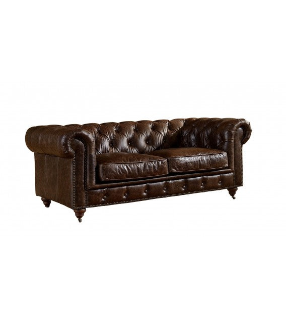 Winston Two Seat Classic Vintage Leather Chesterfield Lounge - Cigar Brown