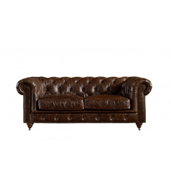 Winston Two Seat Classic Vintage Leather Chesterfield Lounge - Cigar Brown