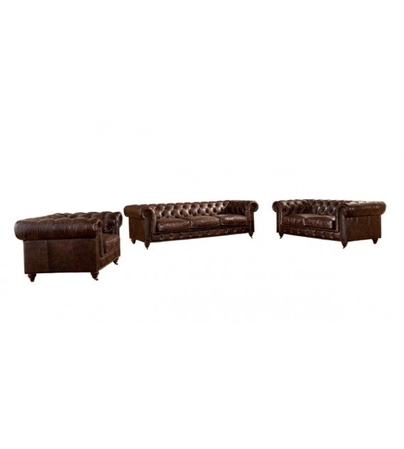 Winston Two Seat Classic Vintage Leather Chesterfield Lounge - Cigar Brown