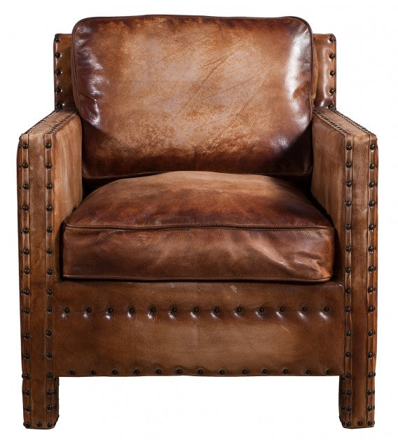 Scabrous Distressed Brown Leather Armchair