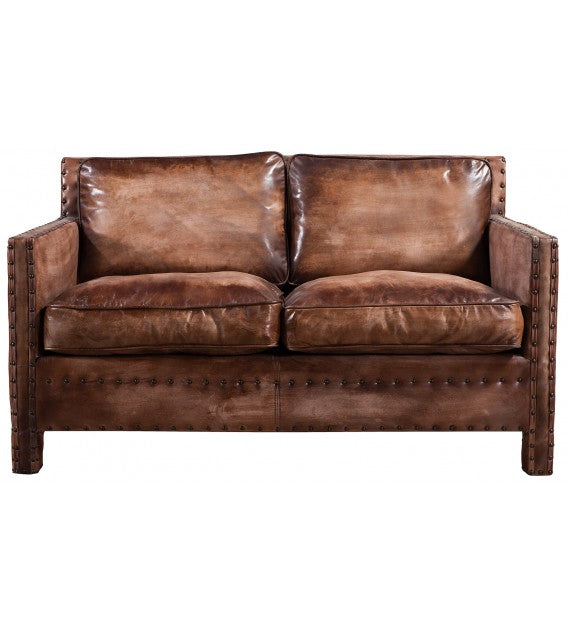 Scabrous Distressed Brown Leather Lounge - 2 Seat