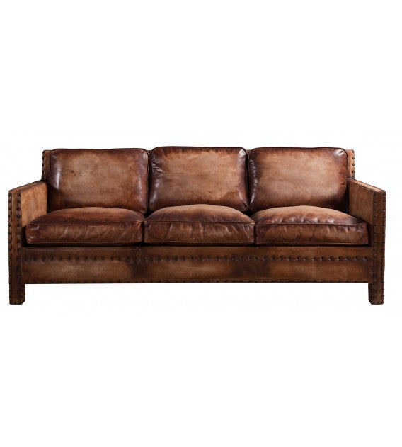 Scabrous Distressed Brown Leather Lounge - 3 Seat