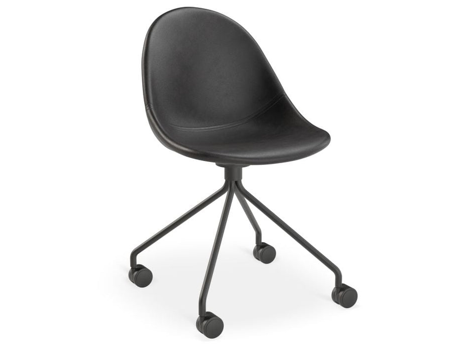 Pebble Chair Black Upholstered Vintage Seat - Pyramid Fixed Base - Black