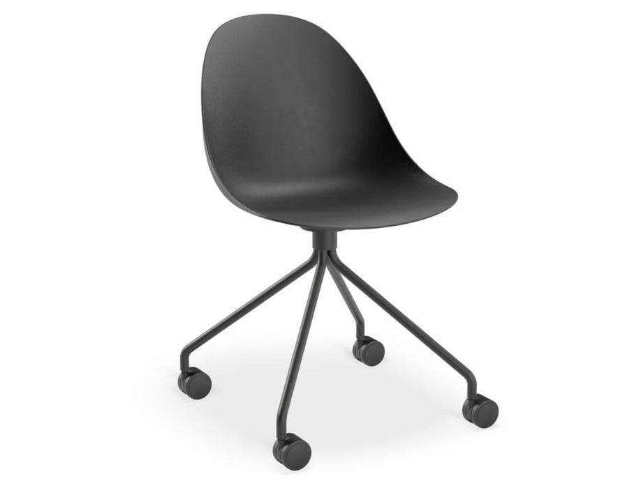 Pebble Chair Black with Shell Seat - Pyramid Fixed Base with Castors