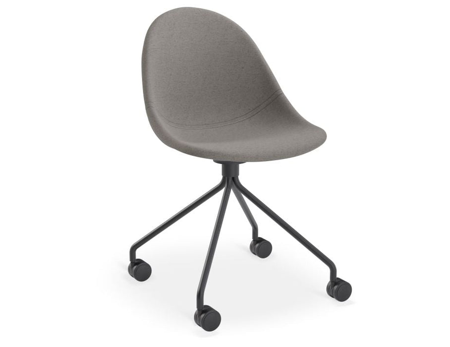 Pebble Fabric Dark Grey Upholstered Chair - Pyramid Fixed Base with Castors - Black