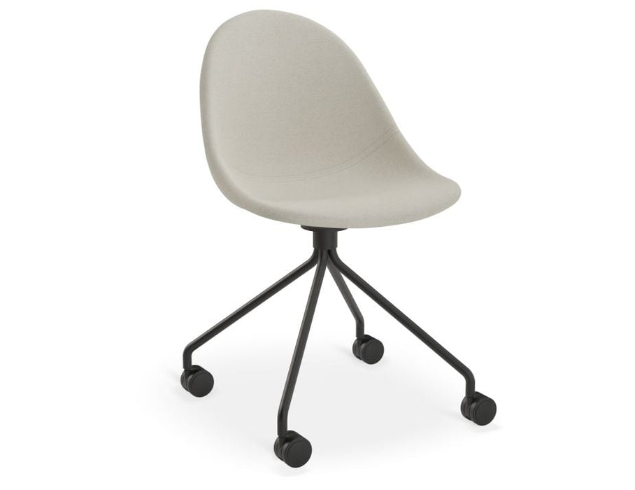 Pebble Fabric Light Grey Upholstered Chair - Pyramid Fixed Base - Black