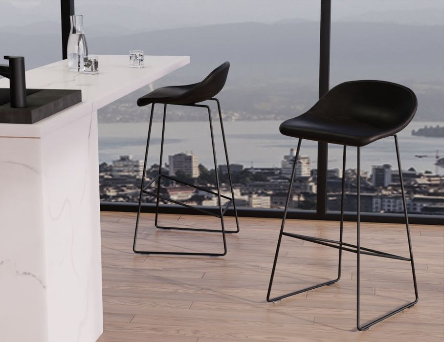 Pop Stool - Black Frame and Upholstered Vintage Black Seat - 65cm Kitchen Bench Seat Height