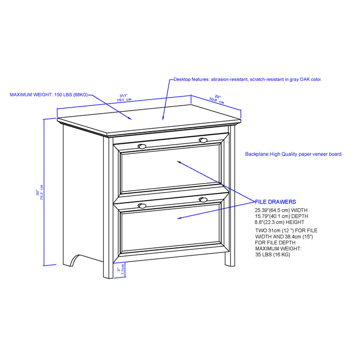 Beanca 2 Drawer Filing Cabinet