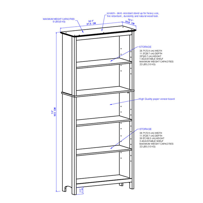 Beanca 5 Shelf Bookcase