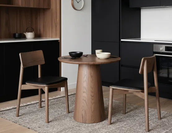 Andi Dining Chair - Walnut - Upholstered - Vintage Tan Vegan Leather Seat Pad