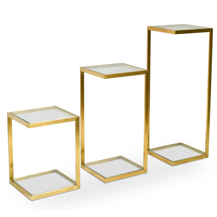 CST2358-KS Glass Side Table - Gold Base (Set of 3)