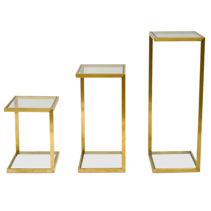 CST2358-KS Glass Side Table - Gold Base (Set of 3)