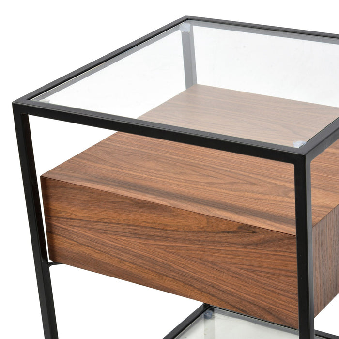 CST311WAL-IG Glass Side Table - Walnut