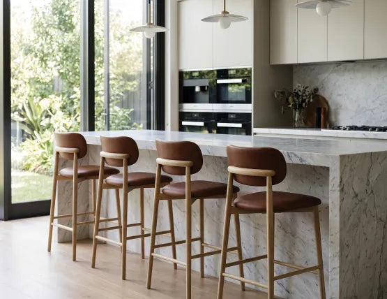 Oskar Bar Stool - Natural - Retro Brandy PU - 75cm Seat Height (Bar Bench Height), Leather