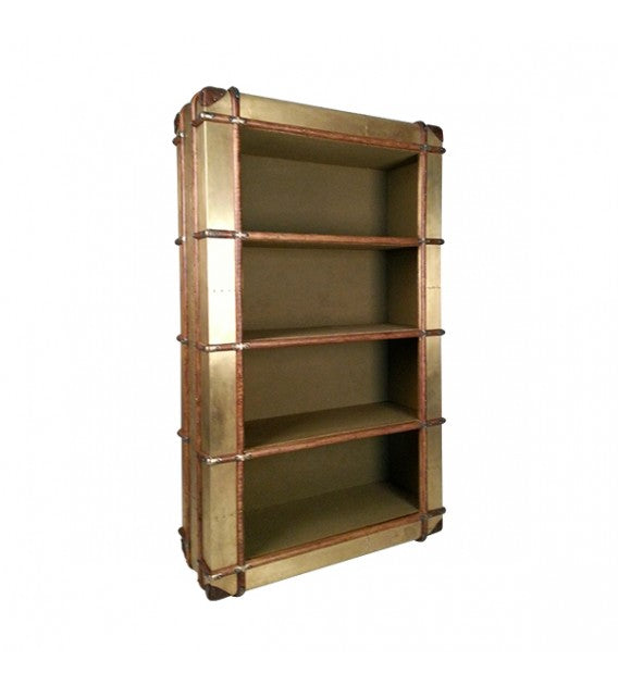 Turbojet Brass, Wood And Canvas Bookshelf