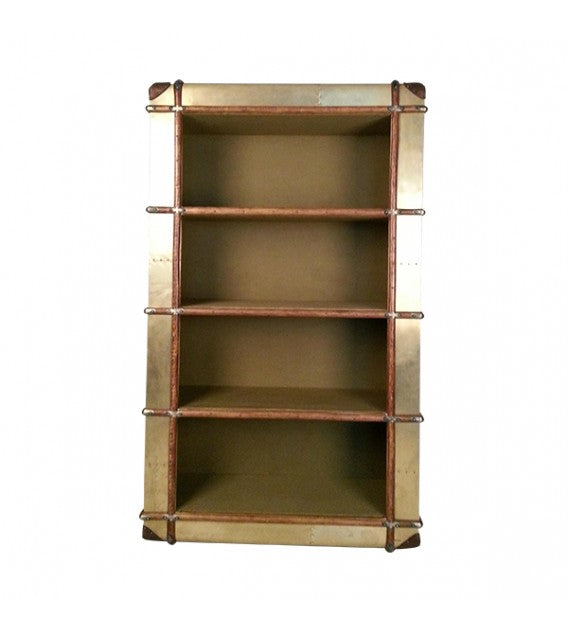 Turbojet Brass, Wood And Canvas Bookshelf