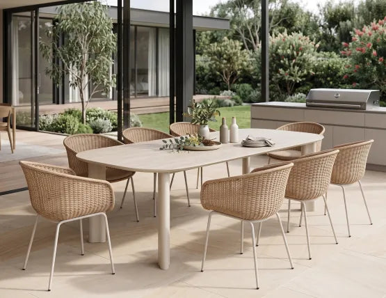 Vela Dining Table 240cm - Outdoor - Latte - Dune Ceramic Top