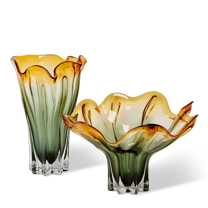 Shaka Wavy Vase - Amber/Black, 30cm (H)